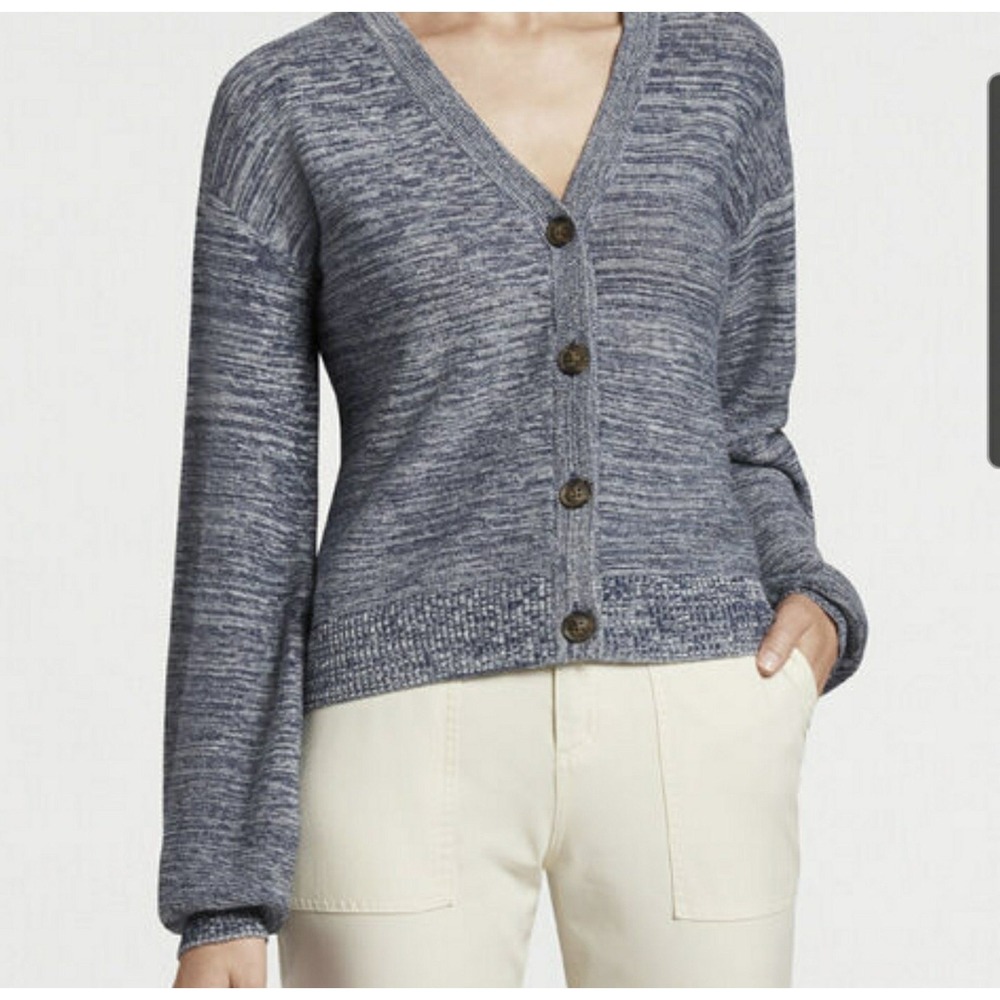 Peter Millar Blue Marl Merino Wool Linen V-Neck Cardigan Sweater Womens L